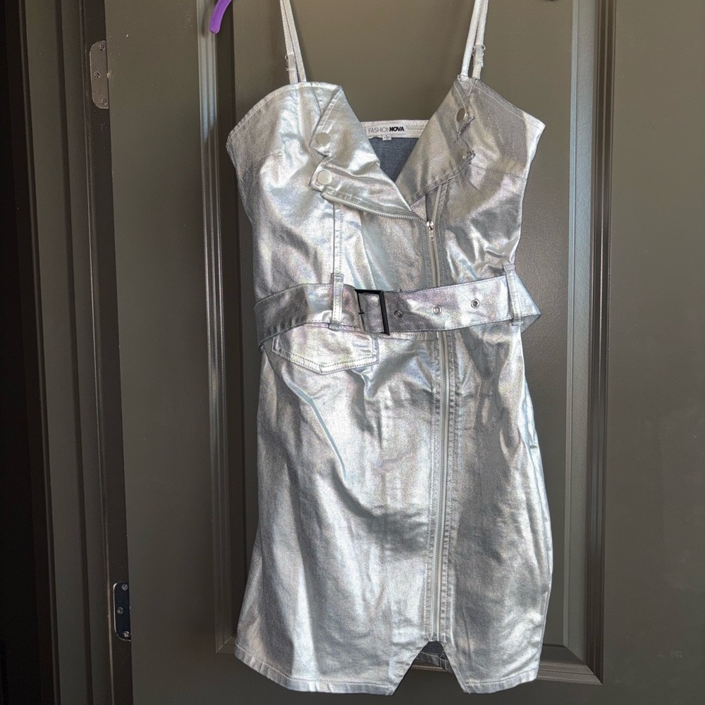 Fashion Nova Silver Metallic Dress